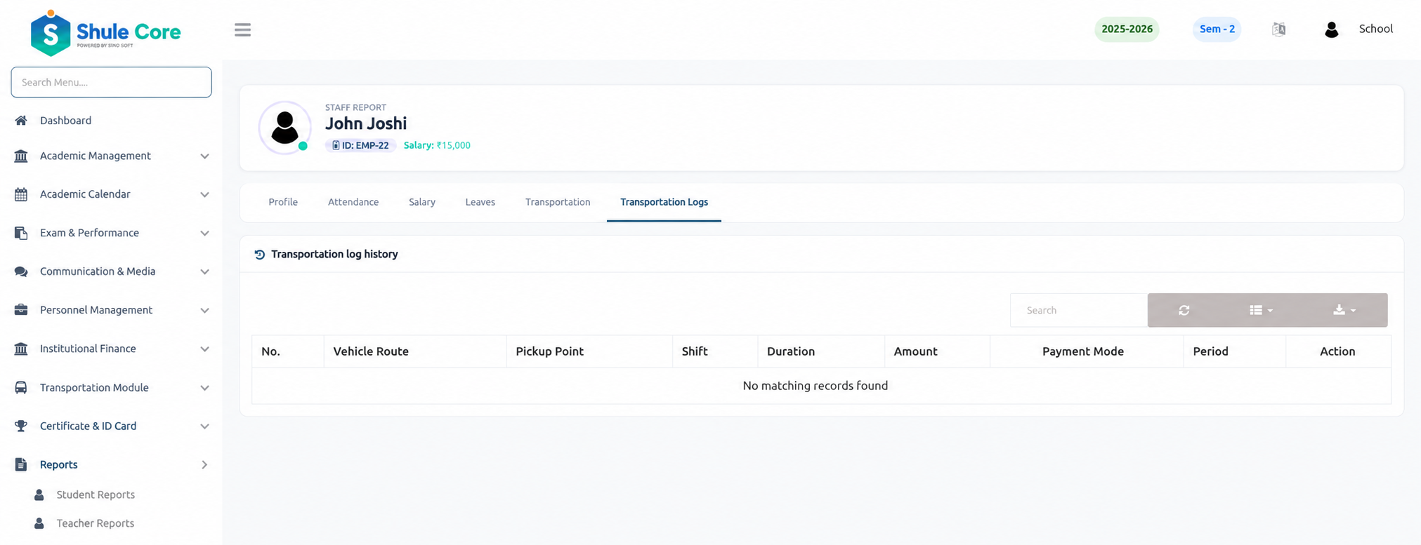 Staff Transportation Logs