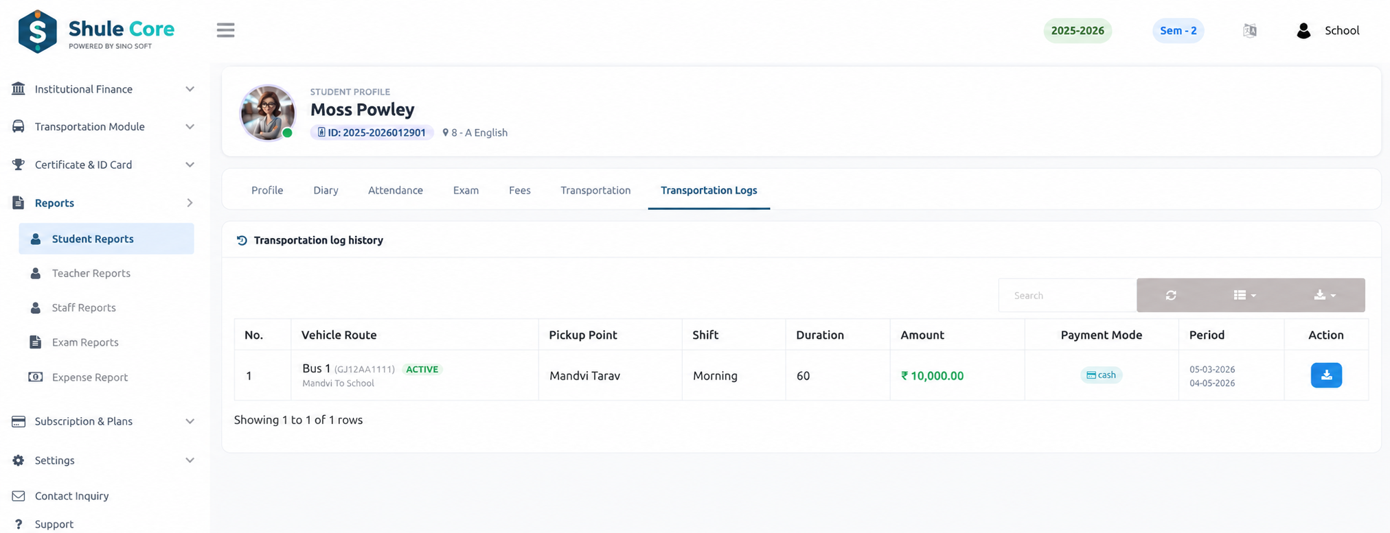 Student Transportation Log