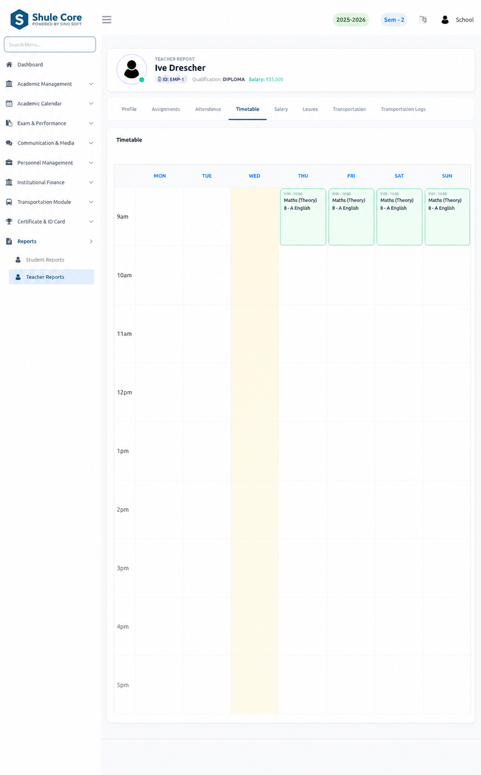 Teacher Timetable